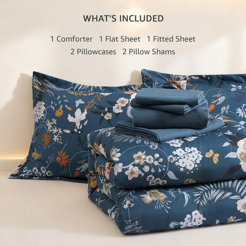 CASAAGUSTO queen blue floral bedding set for a cohesive, inviting retreat