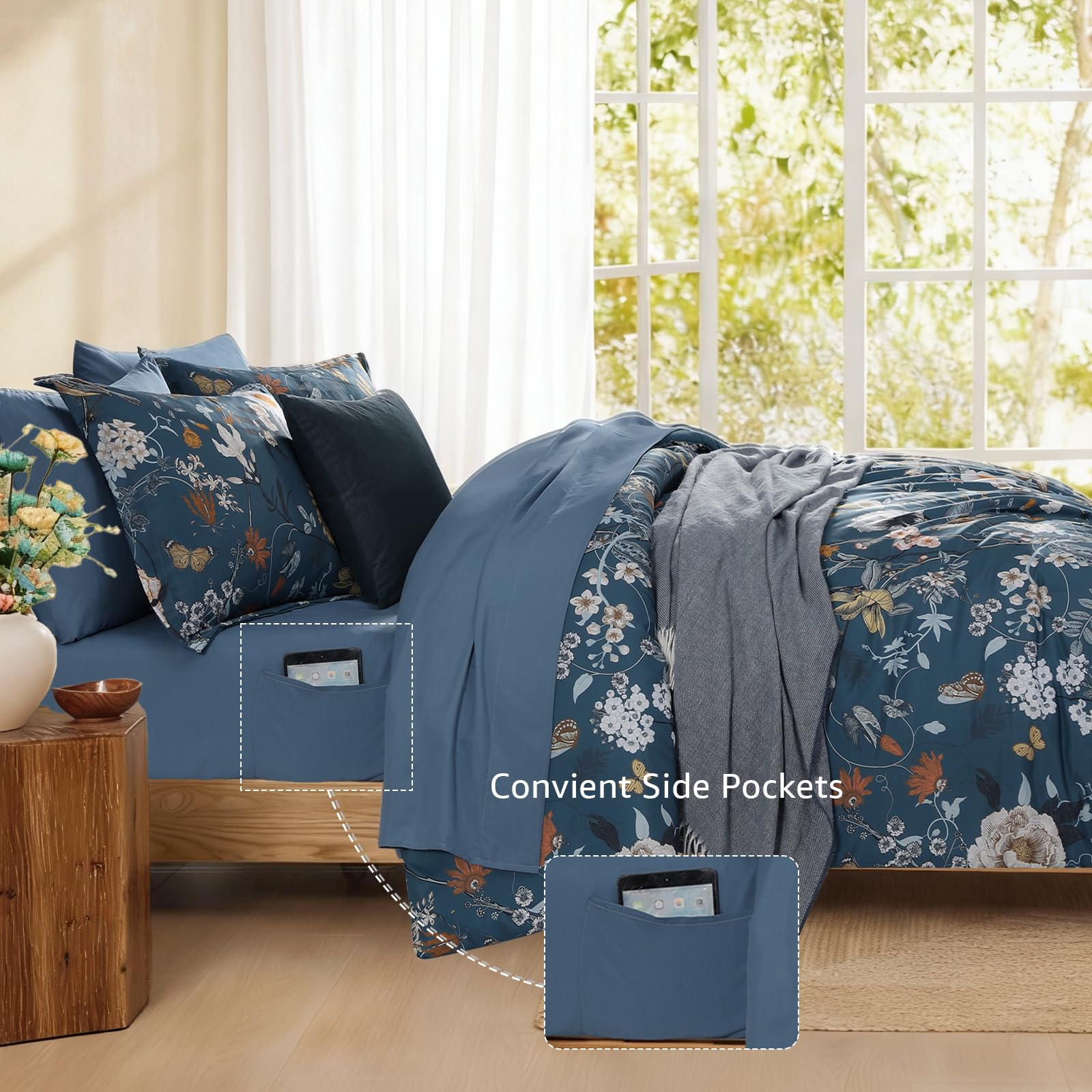 CASAAGUSTO queen fitted sheet blue for secure fit and durability