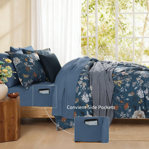 CASAAGUSTO queen fitted sheet blue for secure fit and durability