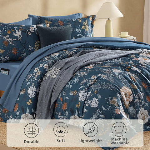 CASAAGUSTO queen pillowcases blue floral pattern for smooth, restful sleep