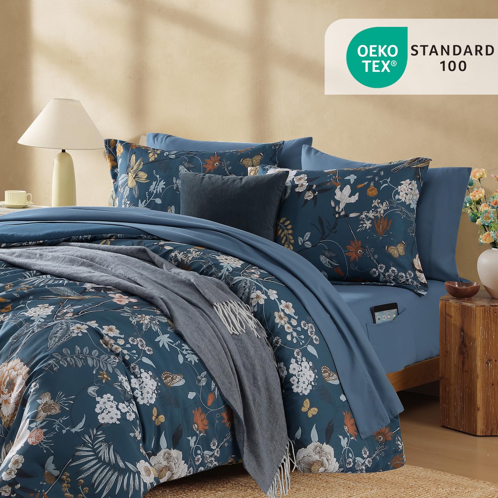CASAAGUSTO queen shams blue floral pattern to complete the look