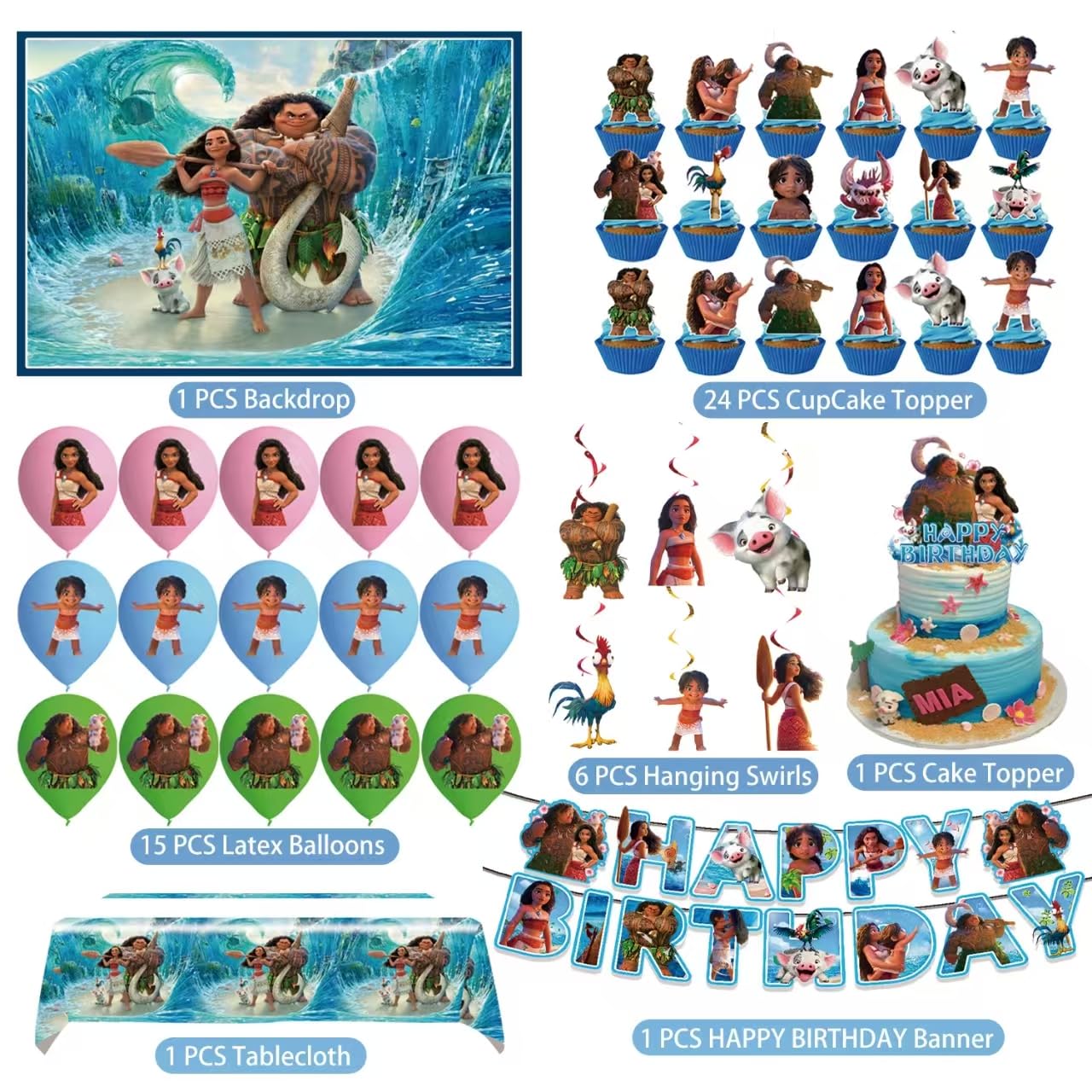 CasaCraze Moana backdrop creates an immersive Moana party scene for photos and guests