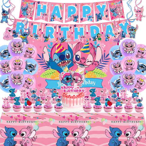 CasaCraze Stitch banner and backdrop set for angel-themed party ambiance.