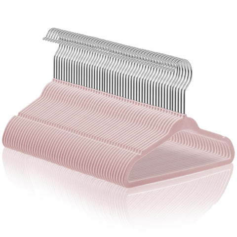 Casafield 50 velvet baby hangers, 11-inch light pink, ideal for compact closet organization.
