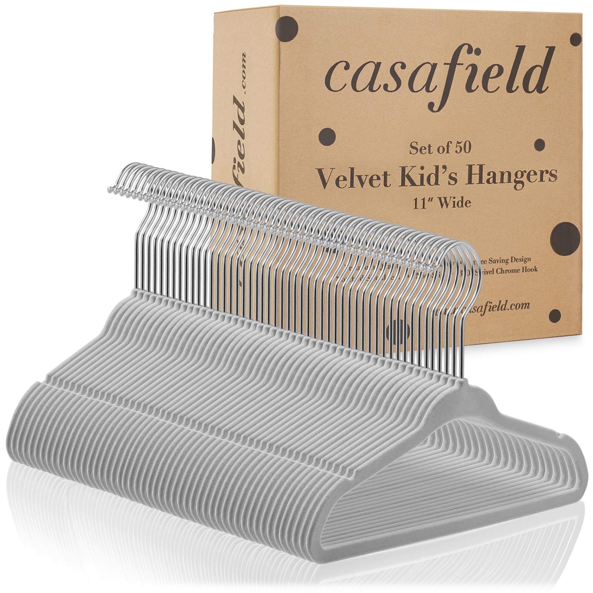 Casafield 50 velvet baby hangers feature shoulder notches for secure tops.