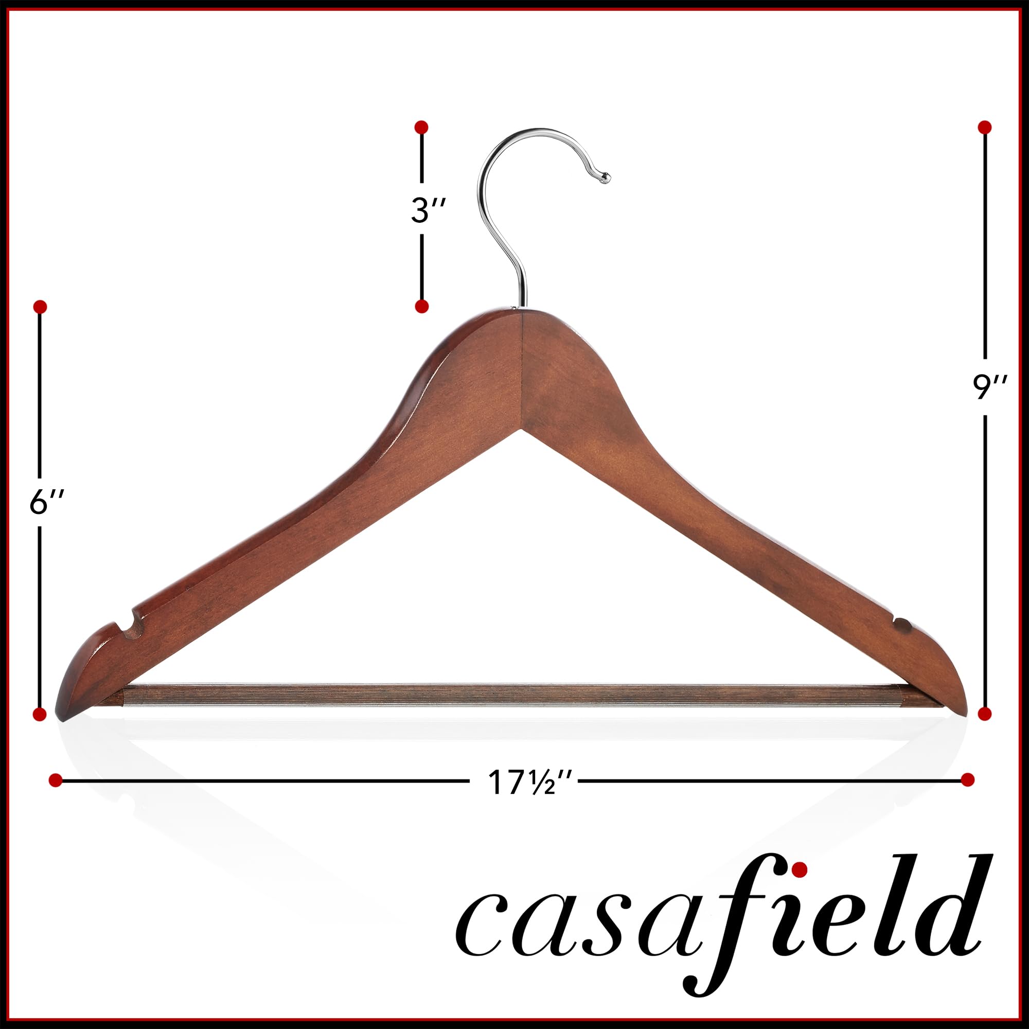 Casafield non-slip pant bar prevents pant creasing during storage.
