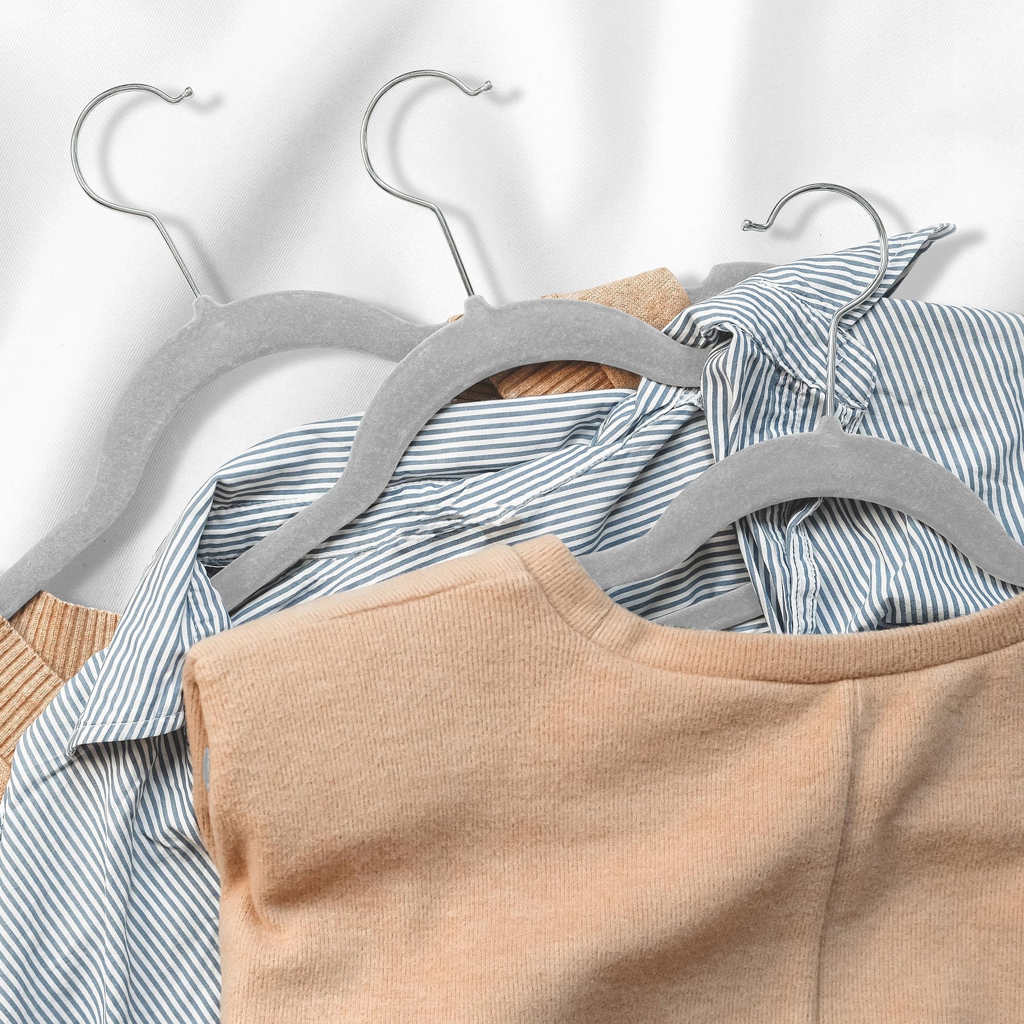 Casafield velvet kids hangers 14-inch gray used for dresses and tops.