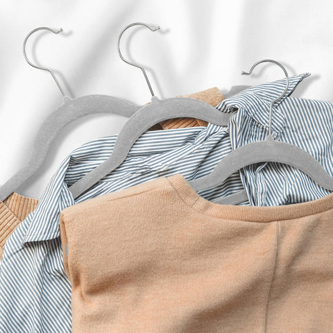 Casafield velvet kids hangers 14-inch gray used for dresses and tops.