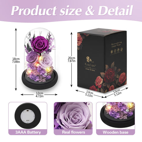 Casaido preserved rose lasts years, preserving color without water or sun.
