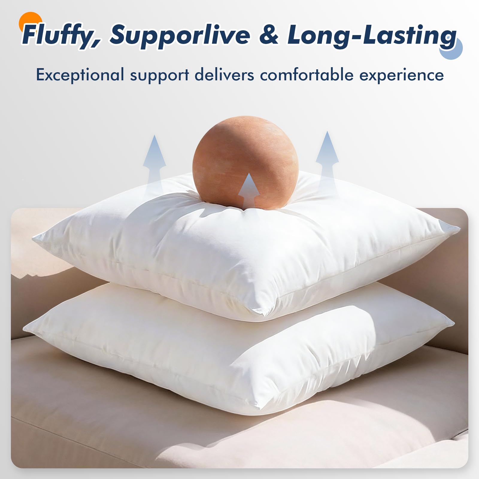 Casajoy sofa cushion inner-pad 18x18 with fluffy, medium-support feel