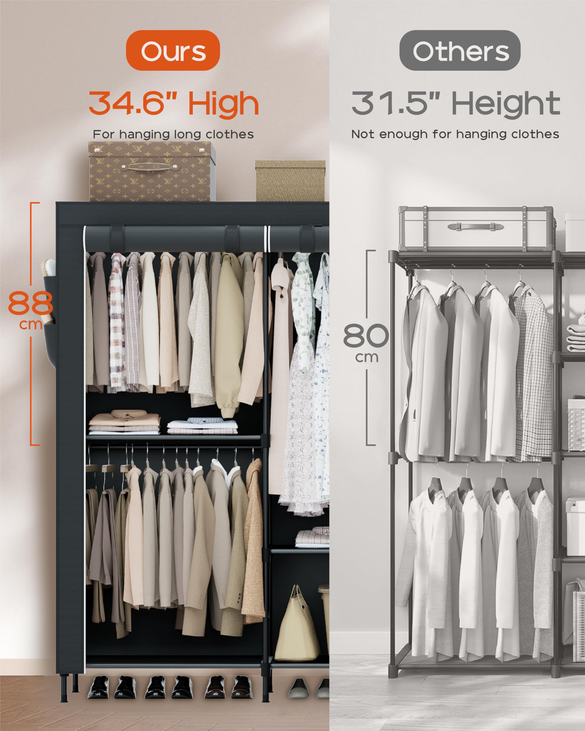 Casamaya closet shelves multi-tier layout ideal for folded clothes and boxes.
