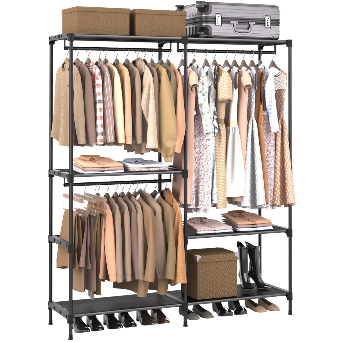 Casamaya clothes rack 54-3-inch front view showing roomy hanging for outfits