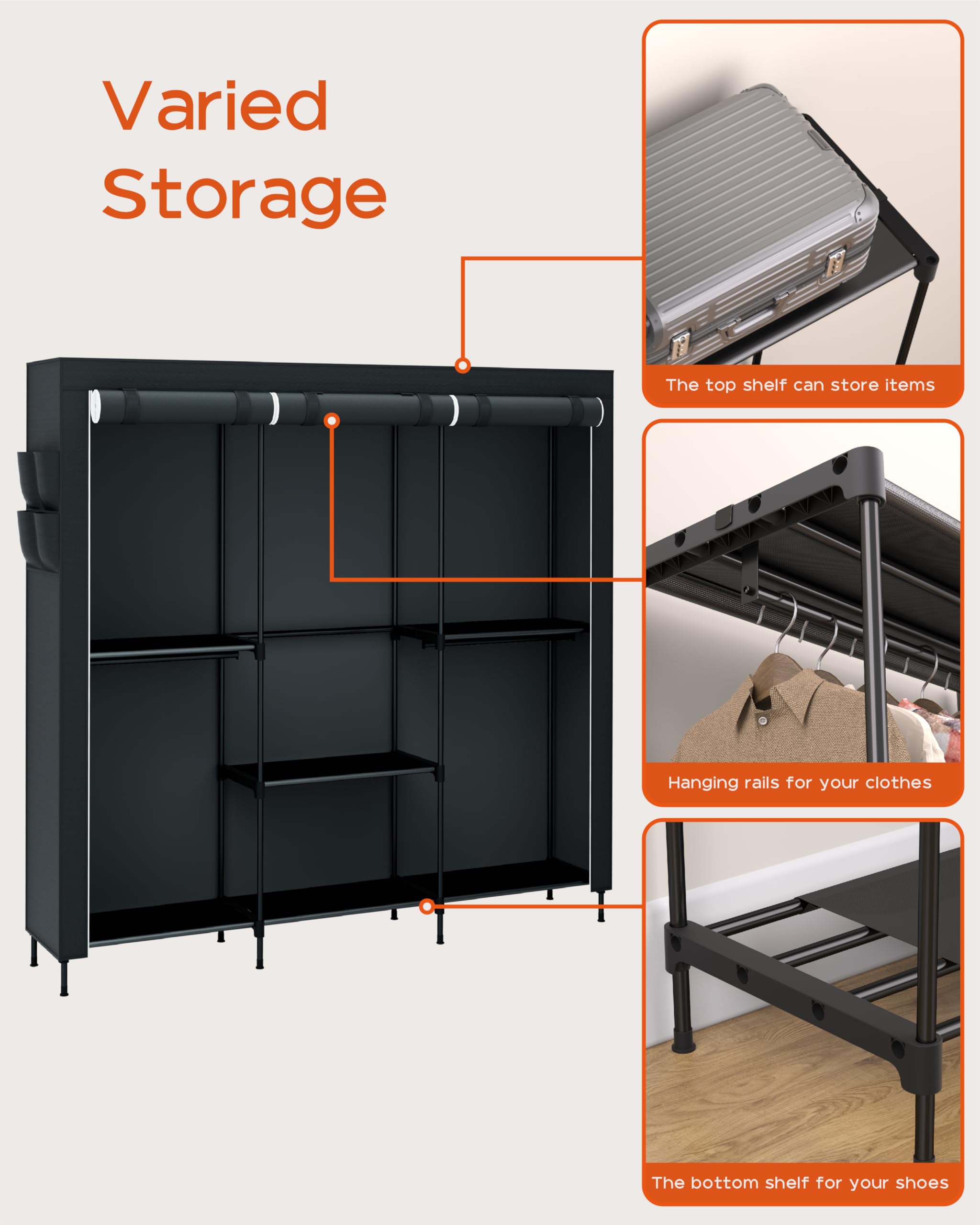Casamaya durable steel tubing and non-woven fabric support strong storage.