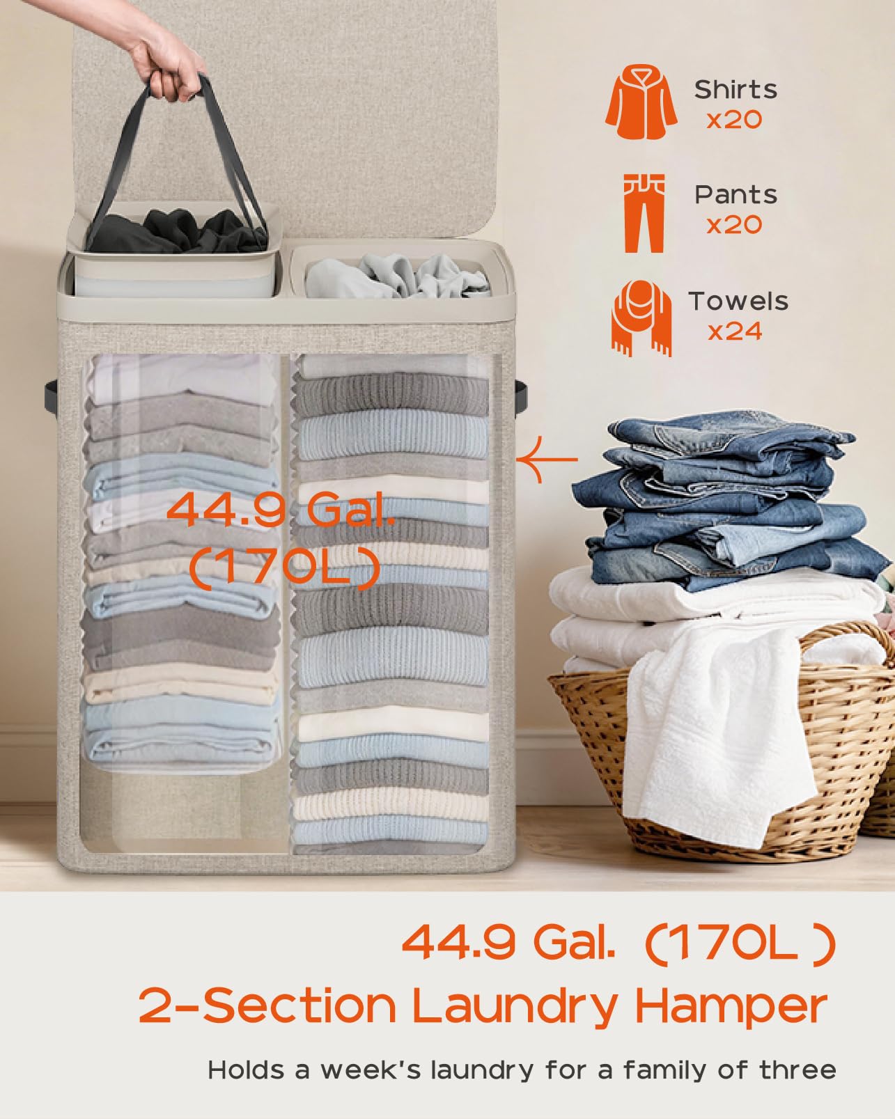 Casamaya laundry basket foldable design allows easy storage.