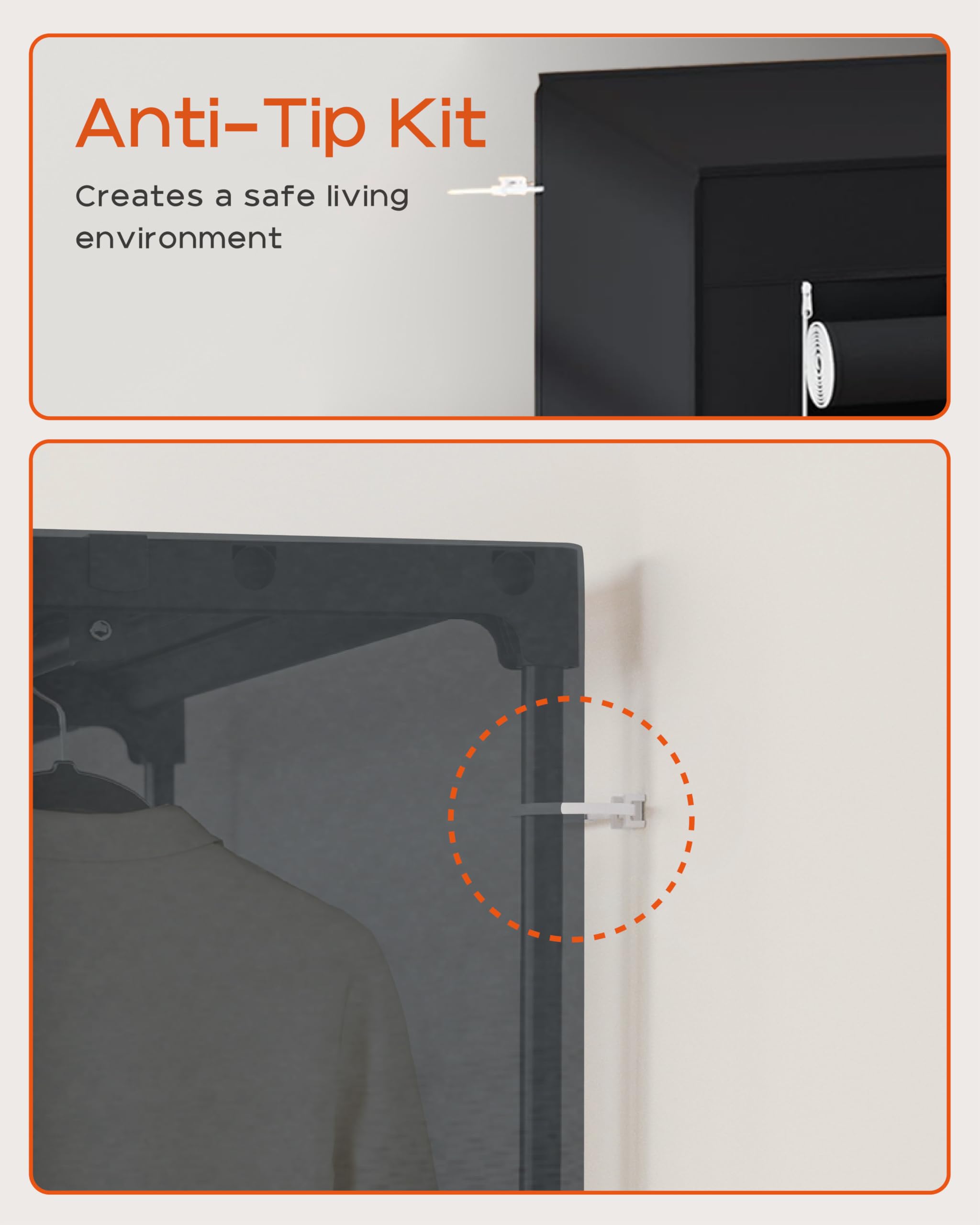Casamaya long clothes area at 52 inches prevents wrinkles.