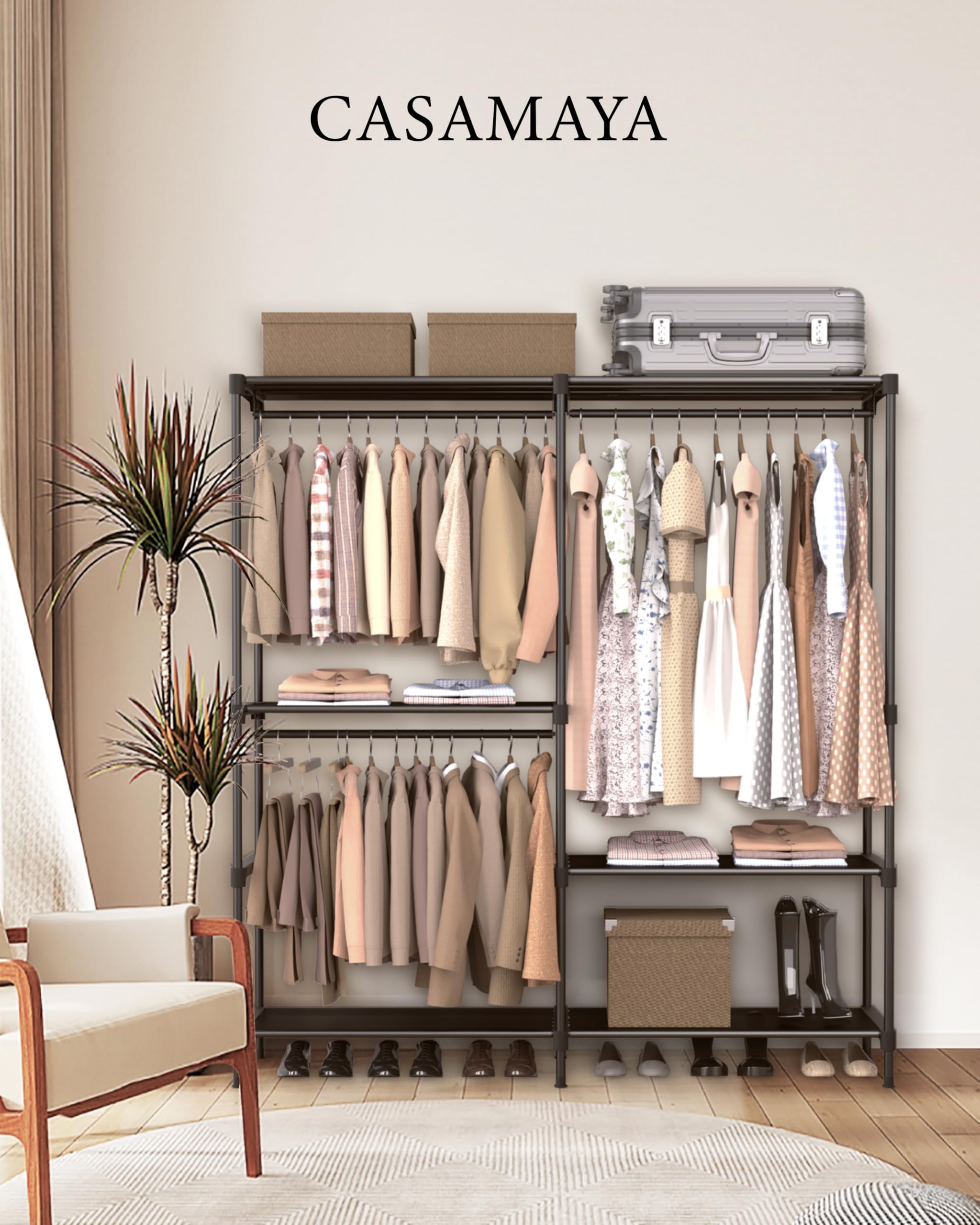 Casamaya portable closet side view highlighting tall, stable frame