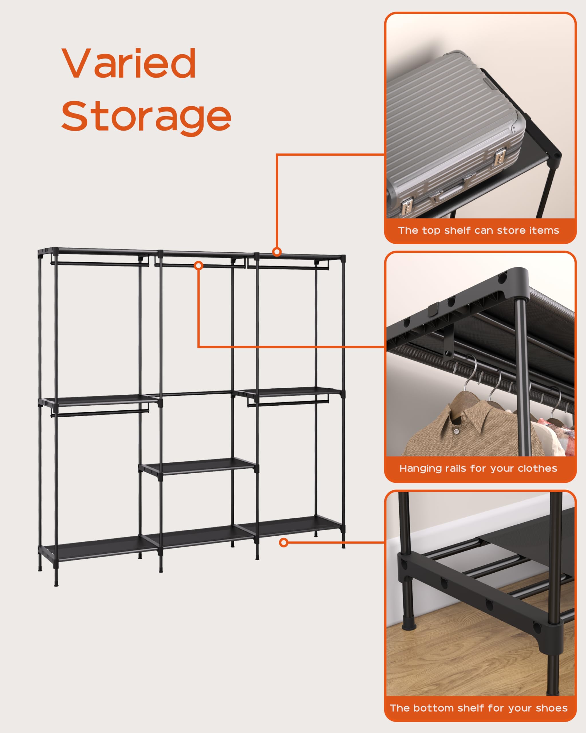 CASAMAYA shelf system holds folded clothes and boxes neatly.