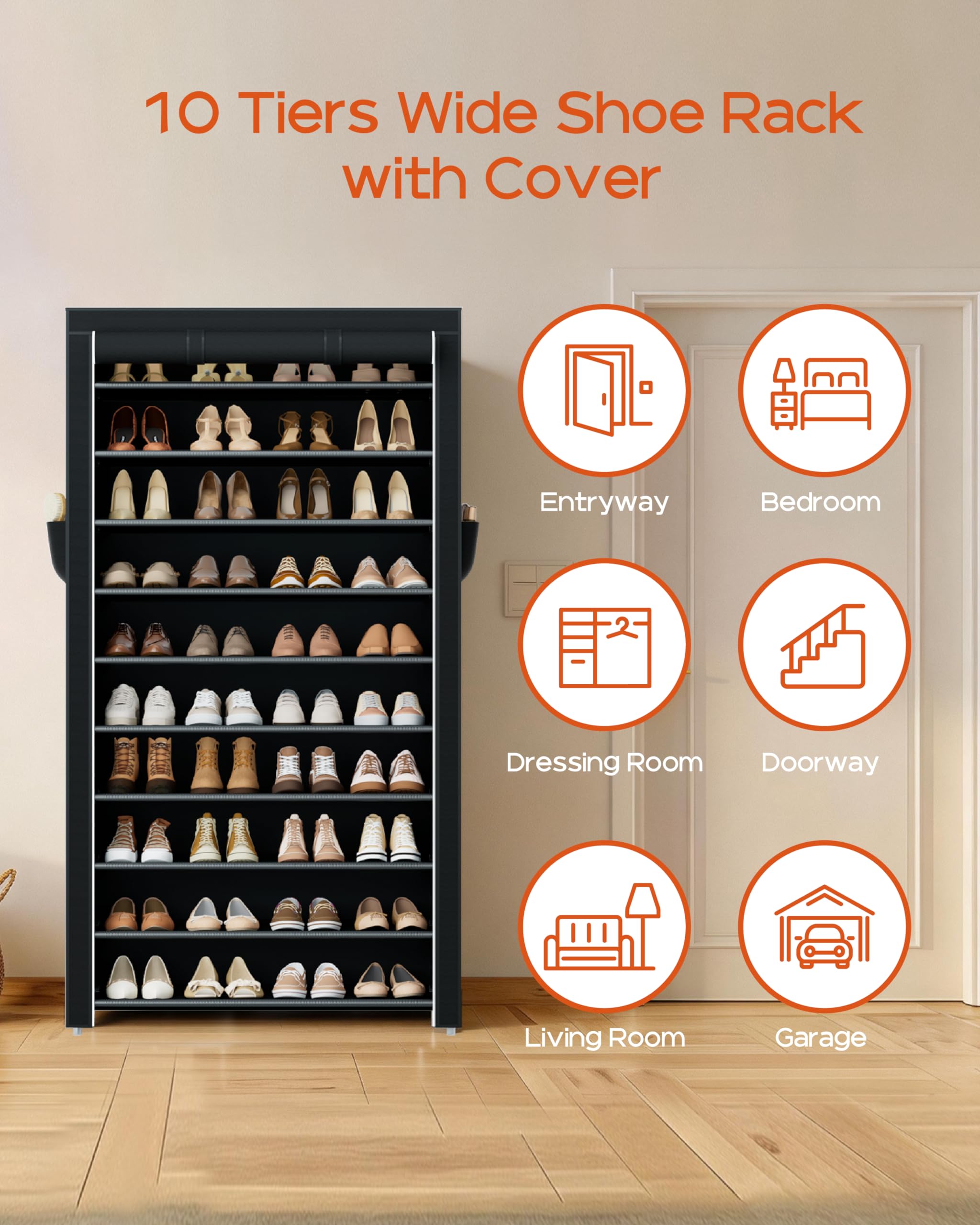 Casamaya shoe rack with covers dust cover closed protects shoes from dust.