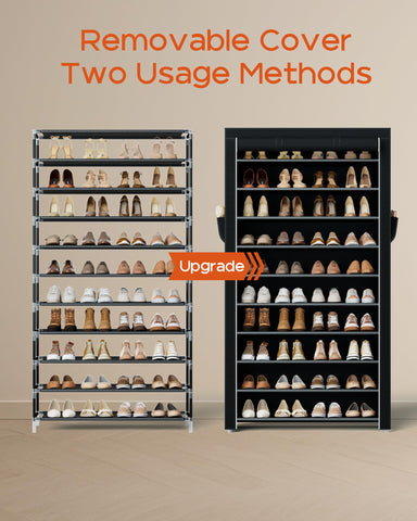 Casamaya shoe rack with covers removable tier enables taller boots storage.