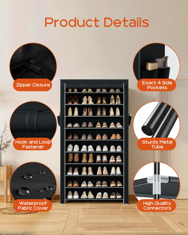 Casamaya shoe rack with covers sturdy metal frame for long lasting use.