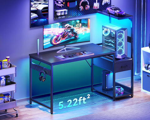 Casaottima desk with fabric drawer keeps controllers and cables organized and accessible