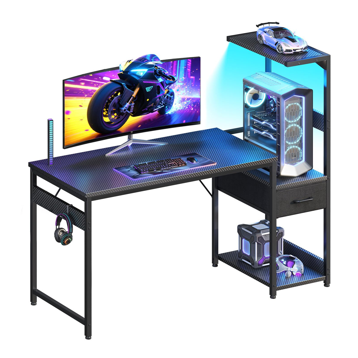 Casaottima 48-inch gaming desk with LED lights for immersive ambience during play sessions
