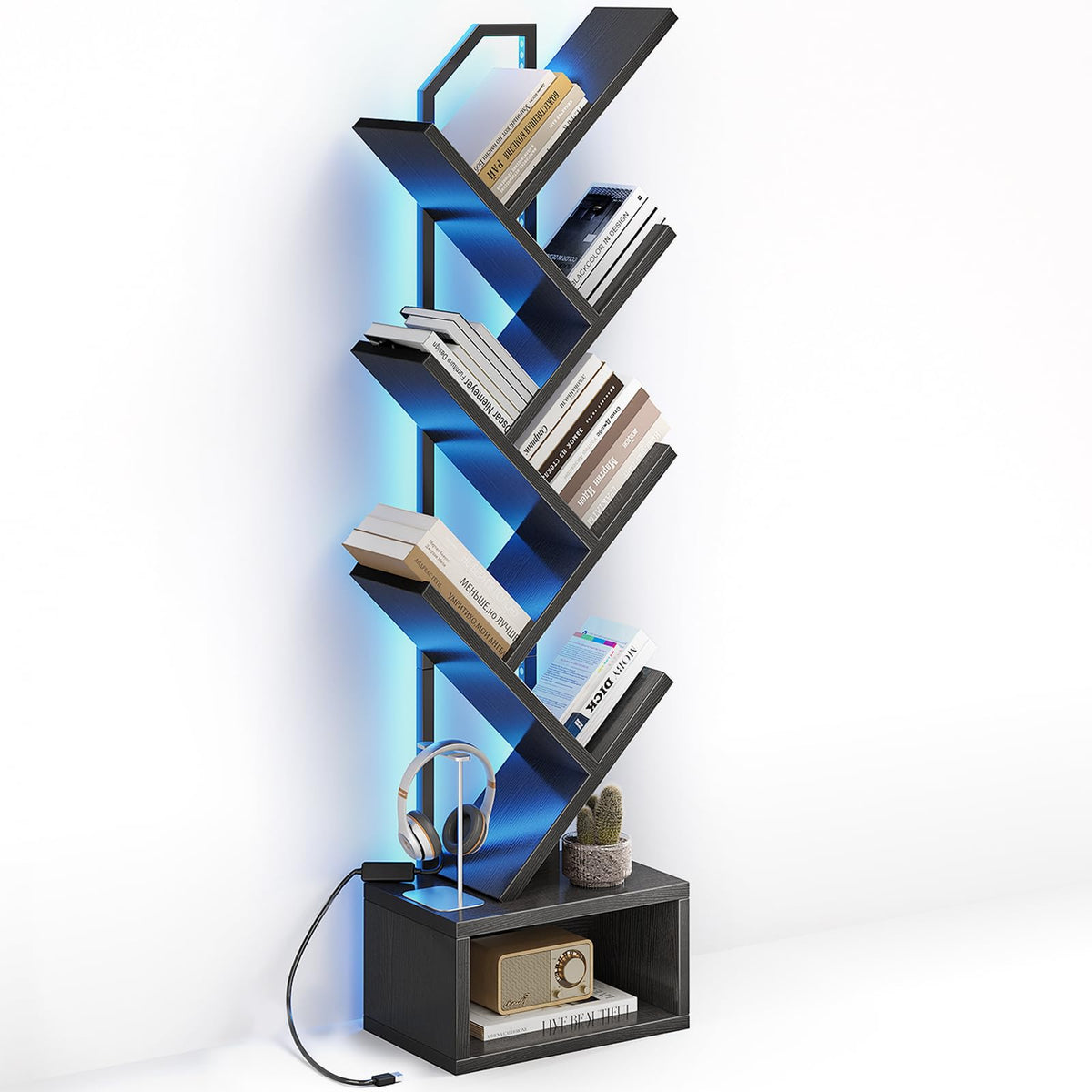 Casaottima 6-tier tree bookshelf with light strip for ambiance.