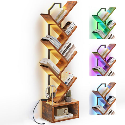 Casaottima Tree Bookshelf LED mood lighting enhances ambiance.