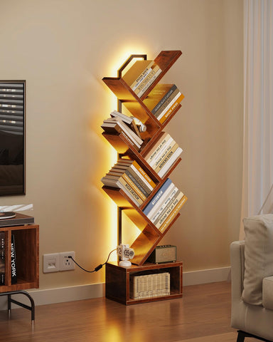 Casaottima Tree Bookshelf narrow width fits tight corners with organized storage.