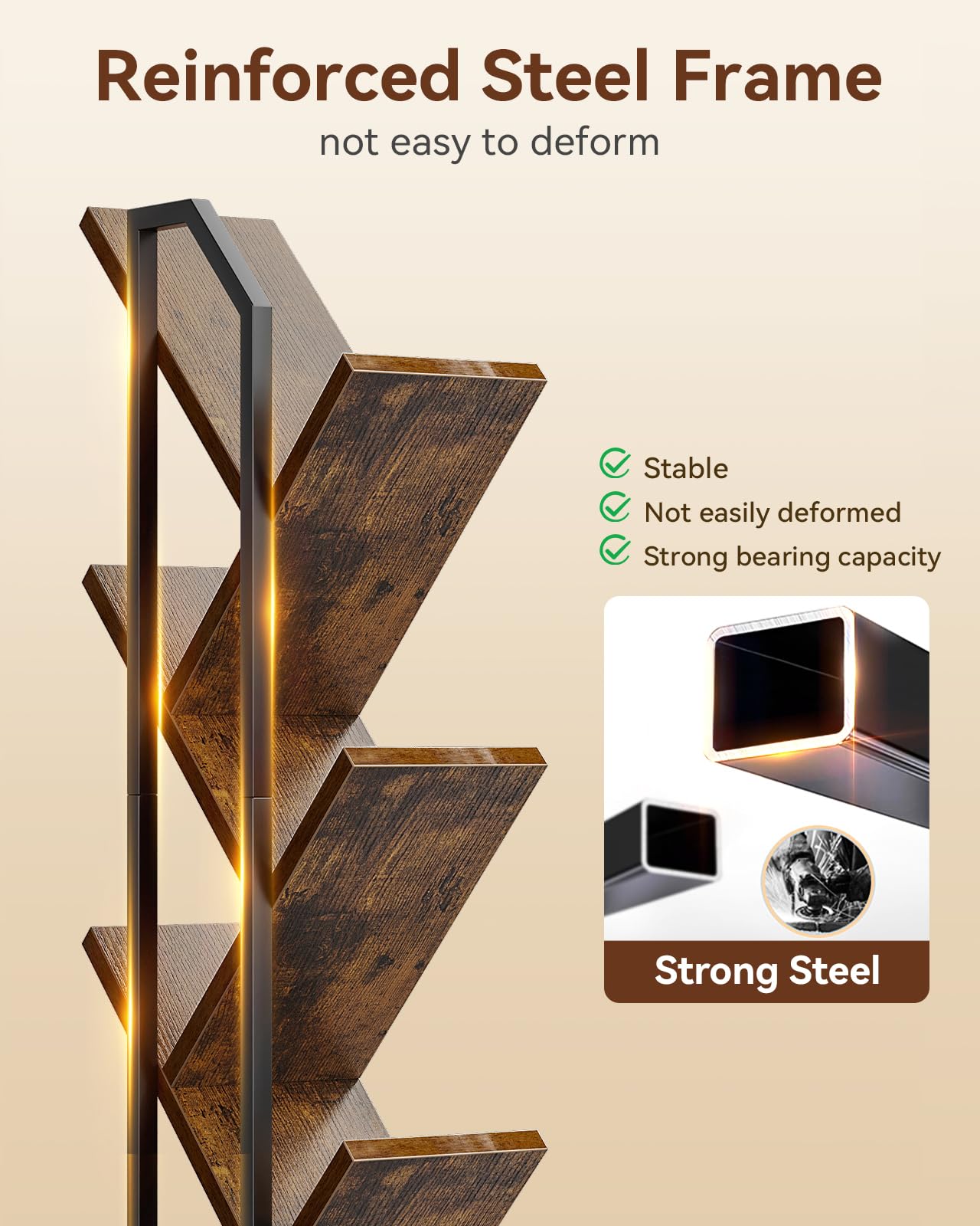 Casaottima Tree Bookshelf six storage racks hold books, magazines, and decor.