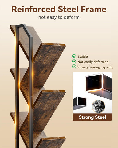 Casaottima Tree Bookshelf six storage racks hold books, magazines, and decor.