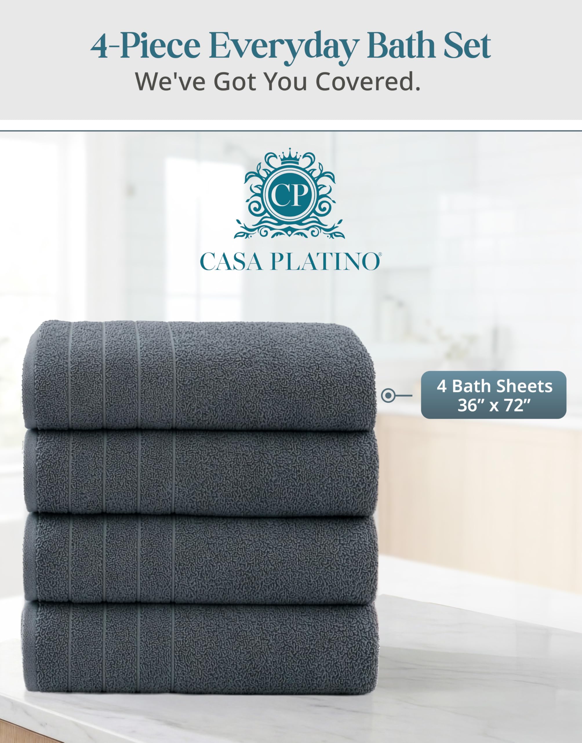 Casa Platino plush absorbent towels quickly wick moisture for dry comfort.