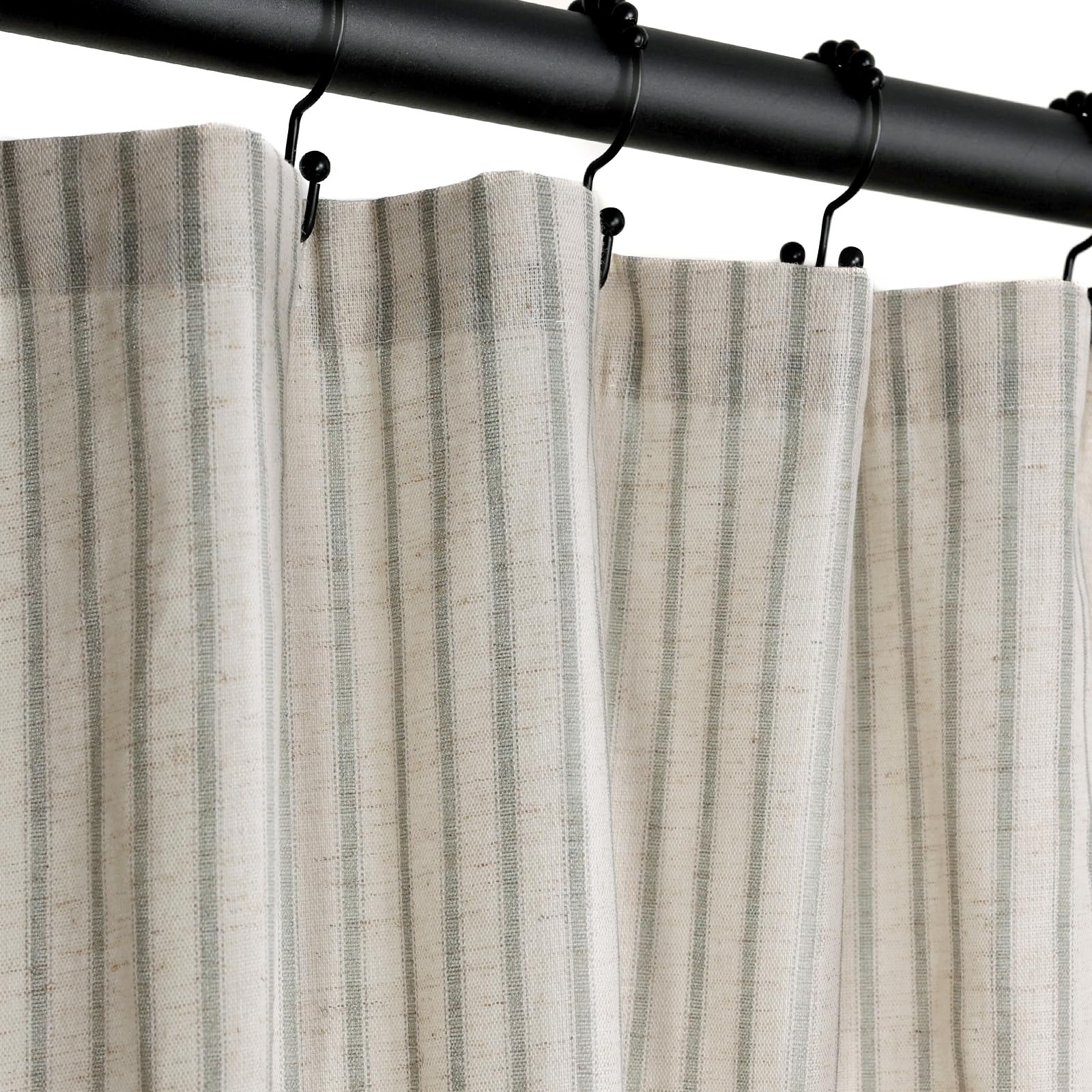 CasaTena farmhouse striped shower curtain in sage adds rustic style to bathrooms