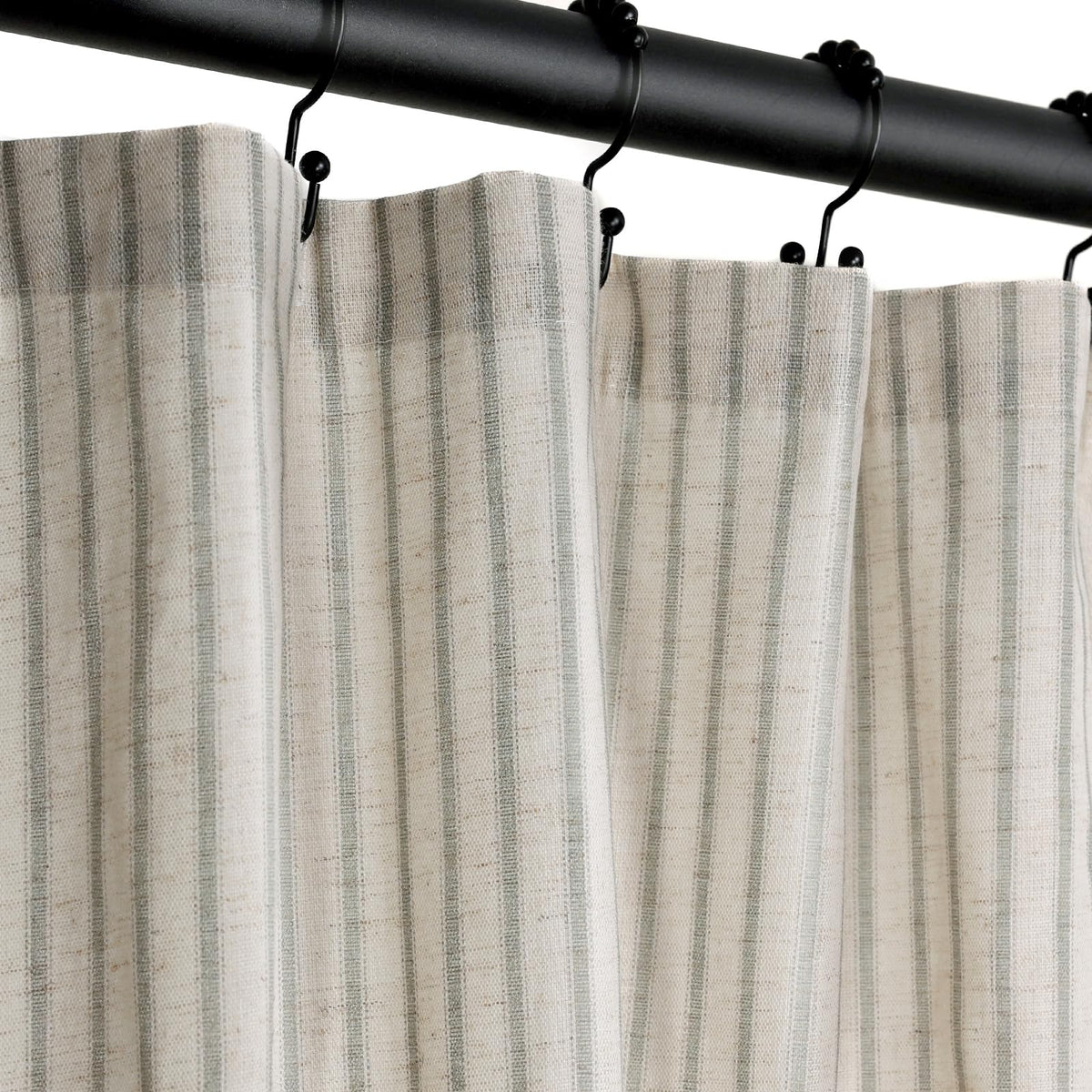 CasaTena farmhouse striped shower curtain in sage adds rustic style to bathrooms