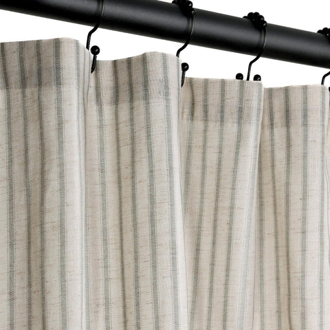 CasaTena farmhouse striped shower curtain in sage adds rustic style to bathrooms