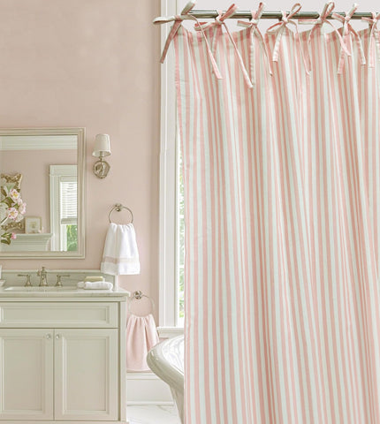 CasaTena pink striped shower curtain 72x72 inches adds soft color and easy care