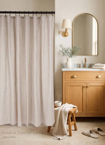 CasaTena rustic taupe stripe detail showcases timeless decor for modern or country bathrooms.