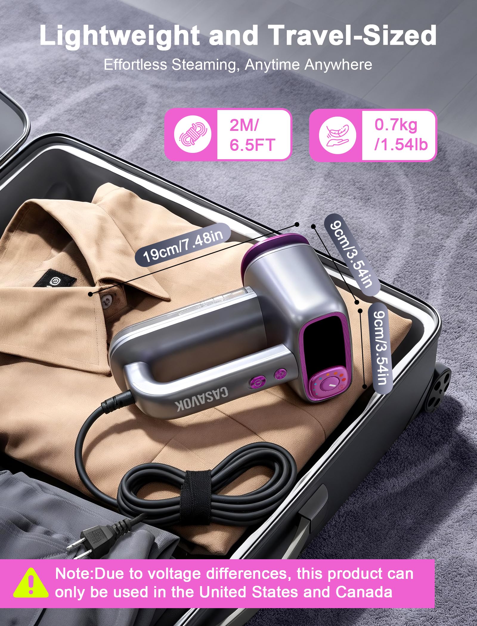 Casavok Travel Steamer designed for 110-120V regions and travel use