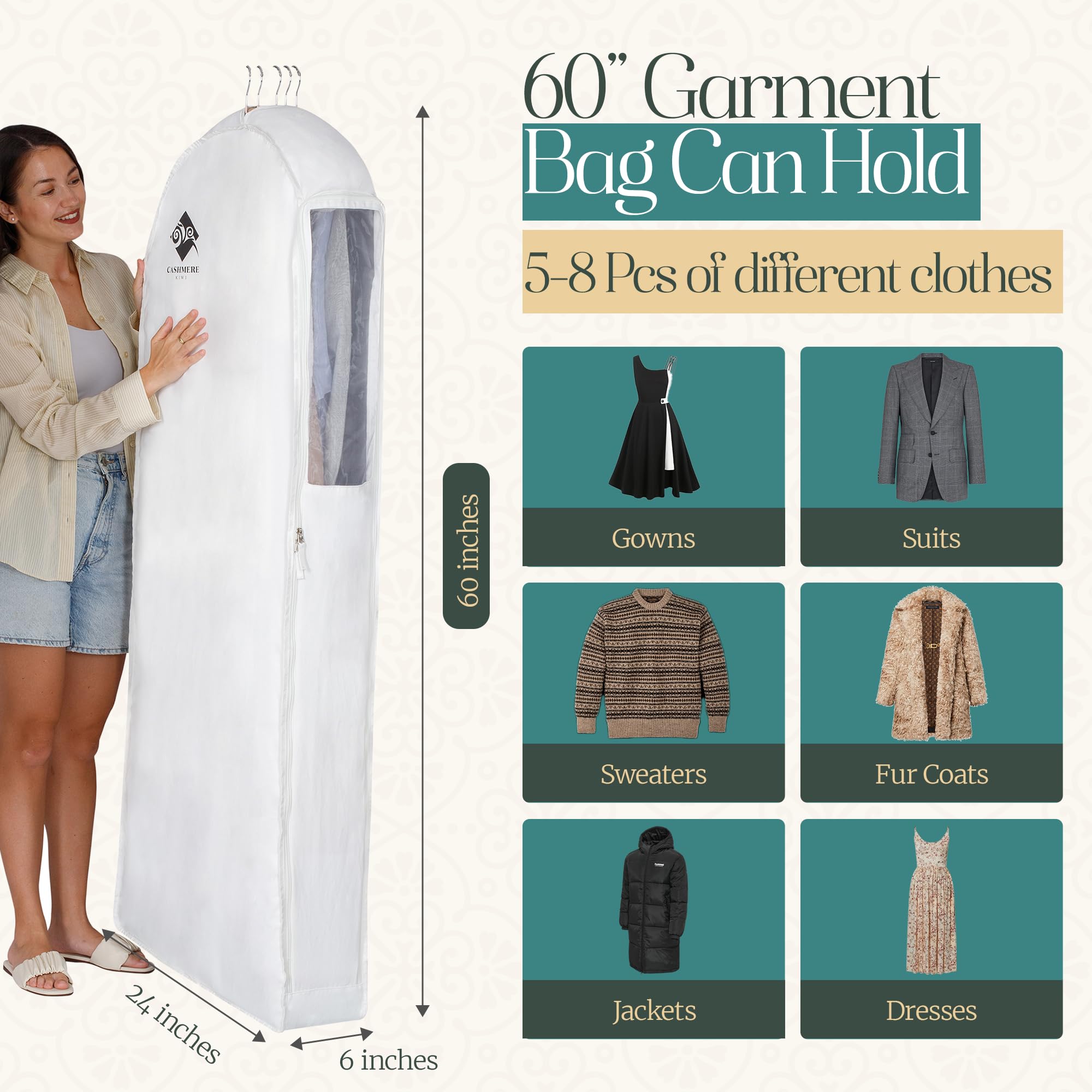 Cashmere Kiwi four cedar blocks inside the garment bag for natural fragrance