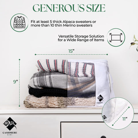 Cashmere Kiwi closet-organized sweaters neatly arranged within storage bag.