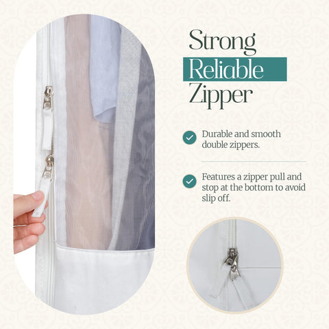 Cashmere Kiwi garment bag with a mesh viewing window for easy visibility.