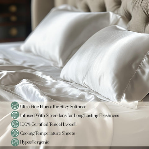 Casilva eucalyptus sheets with silver-odor-control detail in a modern bed
