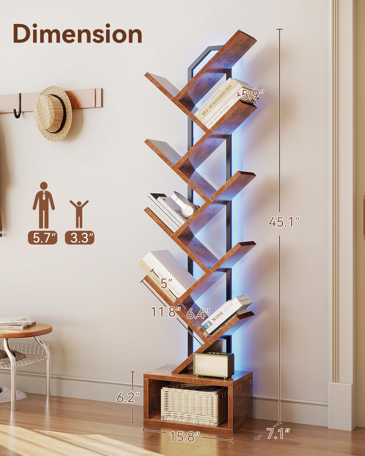 Casaottima tree bookshelf features sturdy steel frame and wood panels