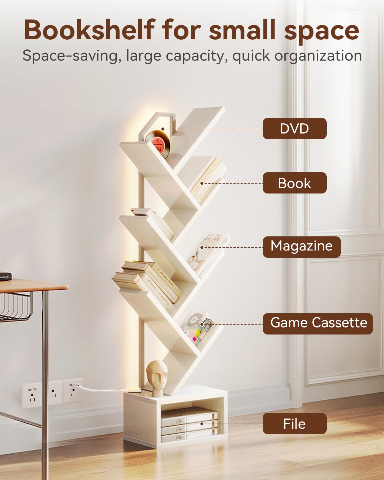 Casaottima tree bookshelf six shelves showing ample storage