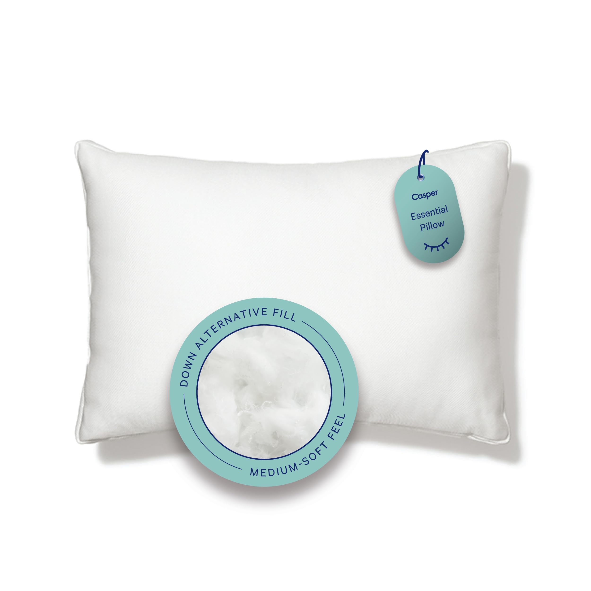Casper Sleep Essential Pillow cover close-up highlights breathable cotton for cooling comfort