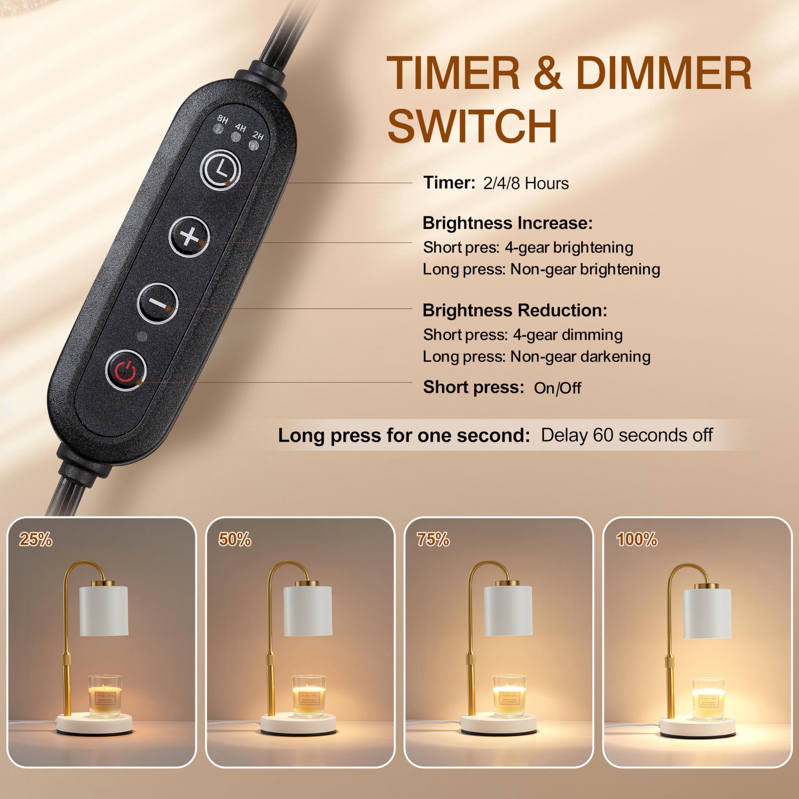 CASTLELIFE Candle Warmer Lamp height adjust enables gentler heat reach.