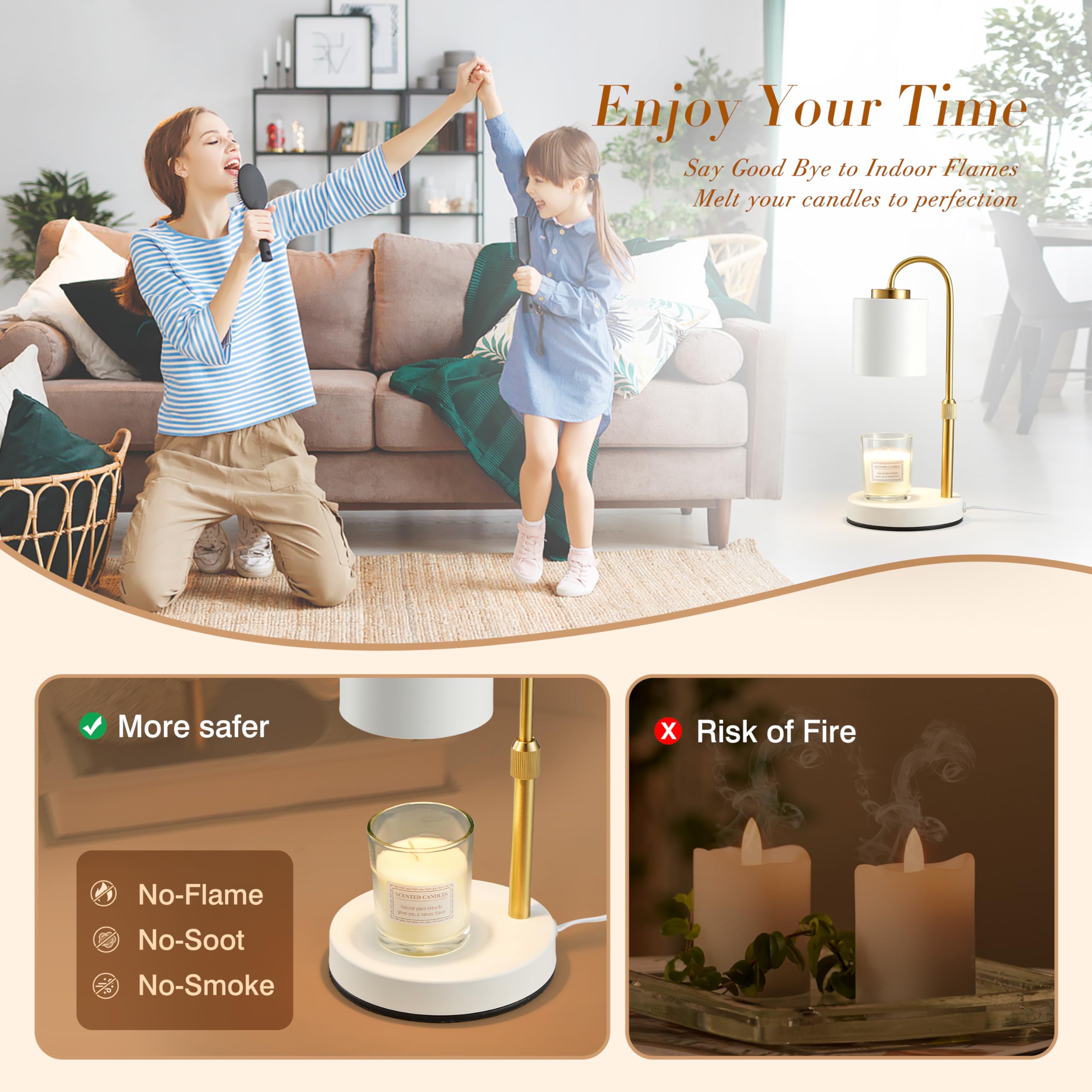 CASTLELIFE Candle Warmer Lamp grooved base fits various jar sizes securely.