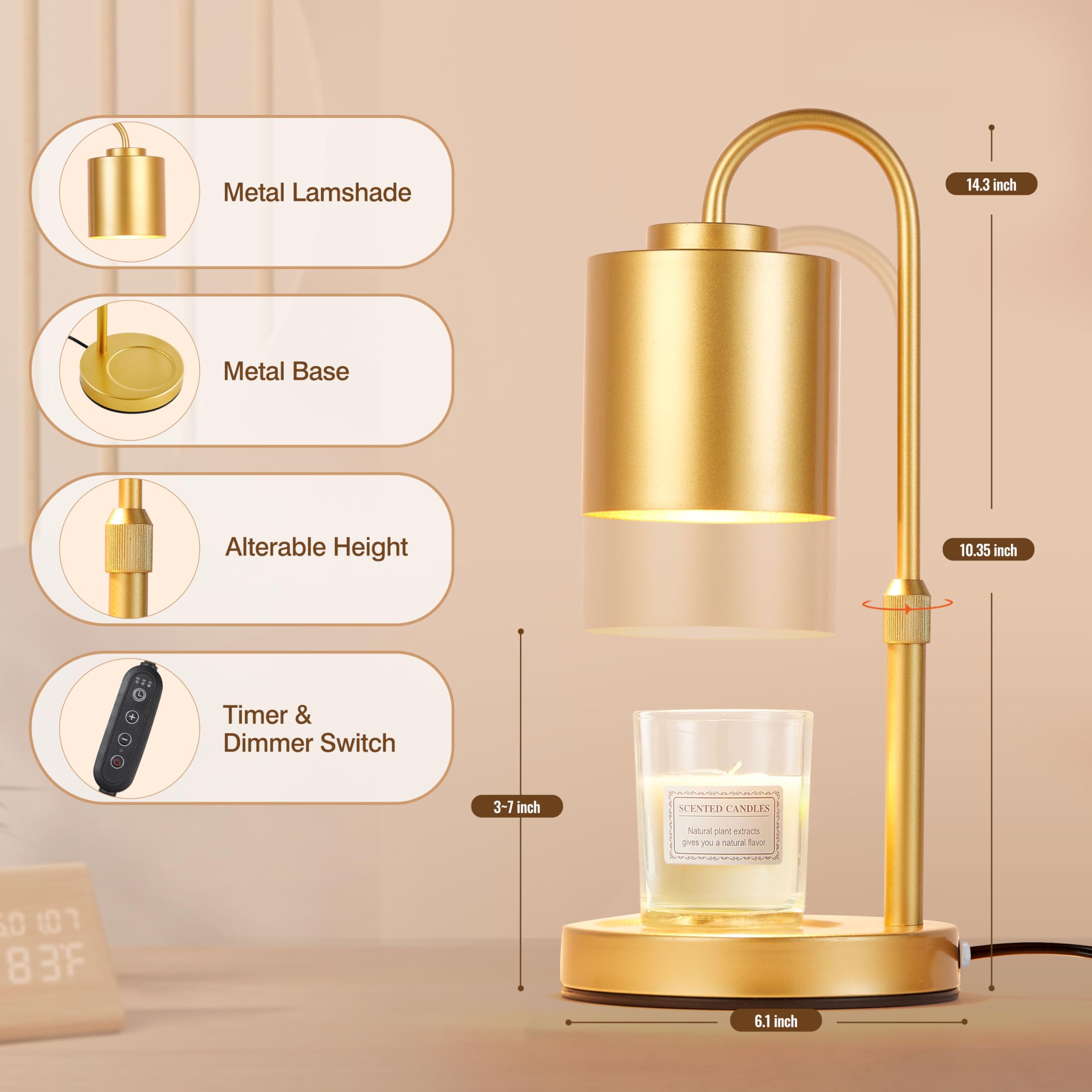 CastleLife wax melt warmer showing telescopic pole for customizable heat control.