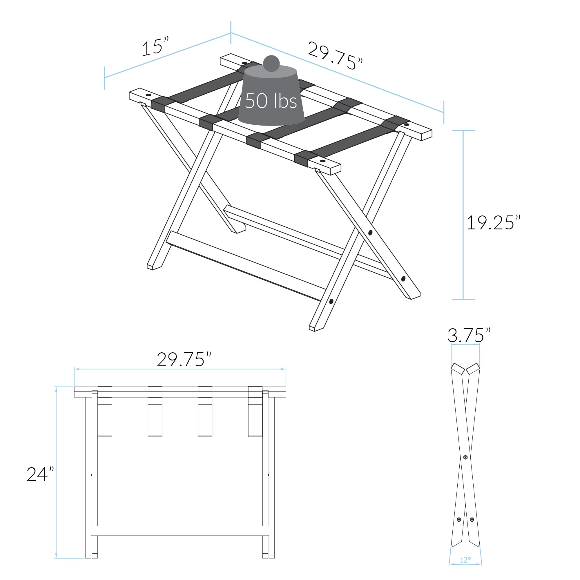 Casual Home hotel-style luggage rack ideal for guest rooms and stays.