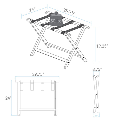 Casual Home hotel-style luggage rack ideal for guest rooms and stays.